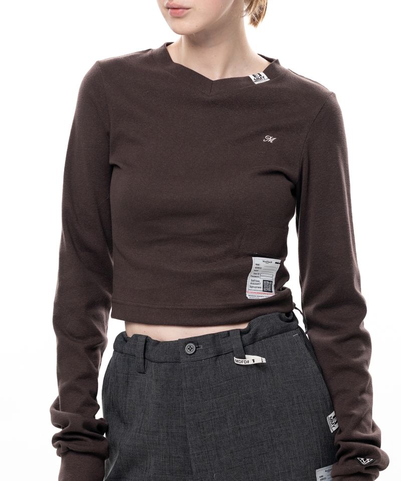 V-Neck Cropped Long Sleeve T-Shirt
