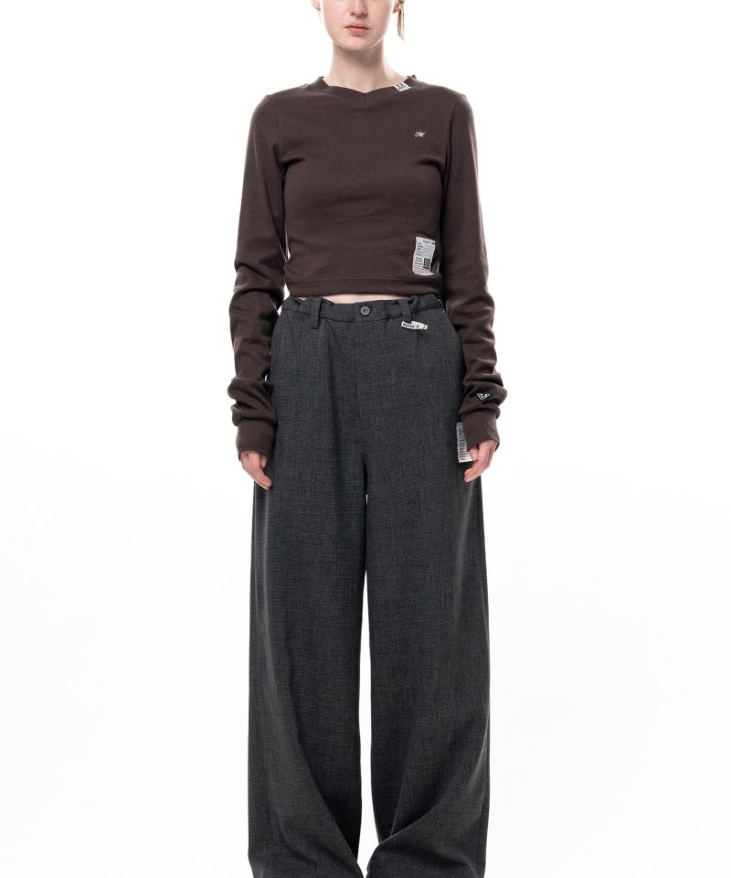 V-Neck Cropped Long Sleeve T-Shirt