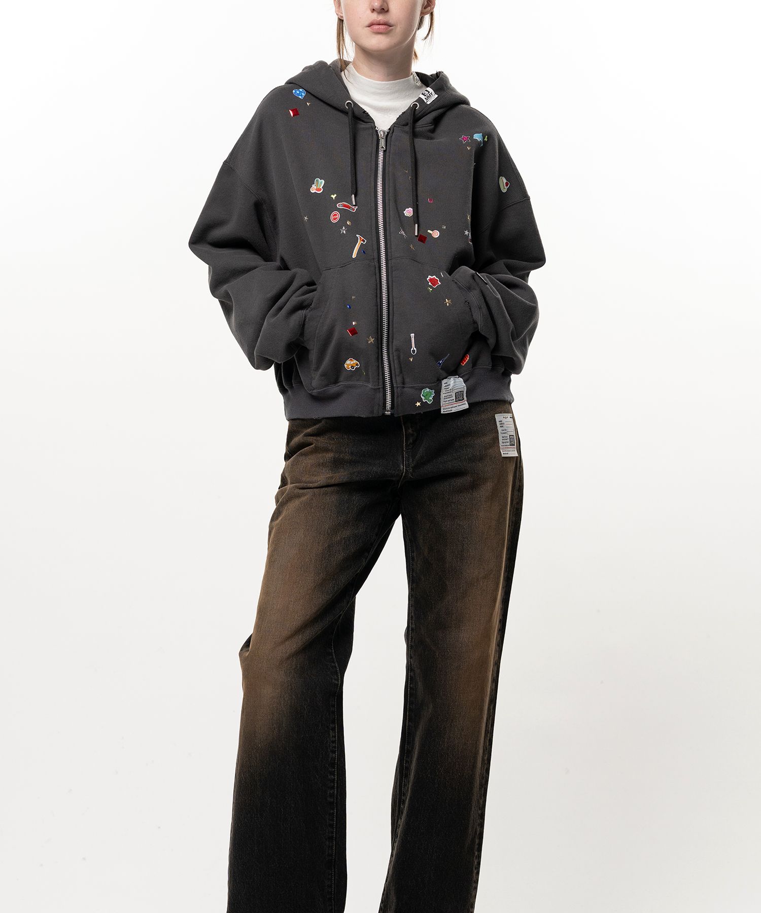 Kids Sticker Printed Zip-up Hoodie