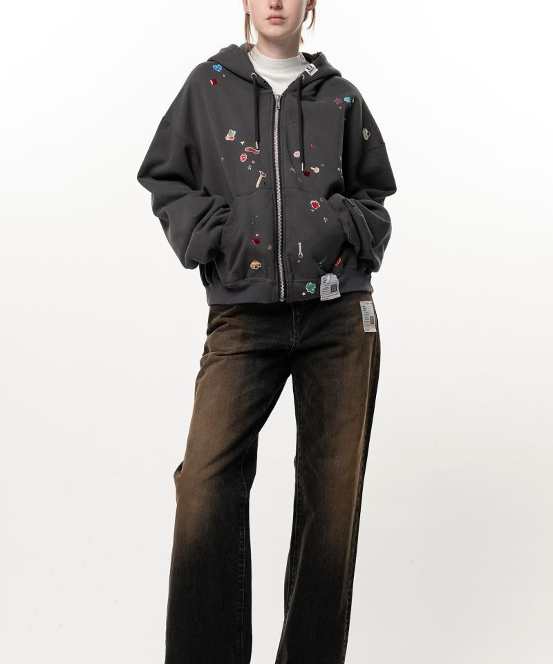 Kids Sticker Printed Zip-up Hoodie
