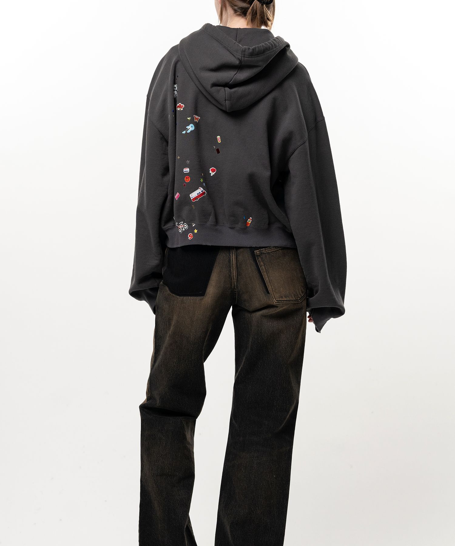 Kids Sticker Printed Zip-up Hoodie