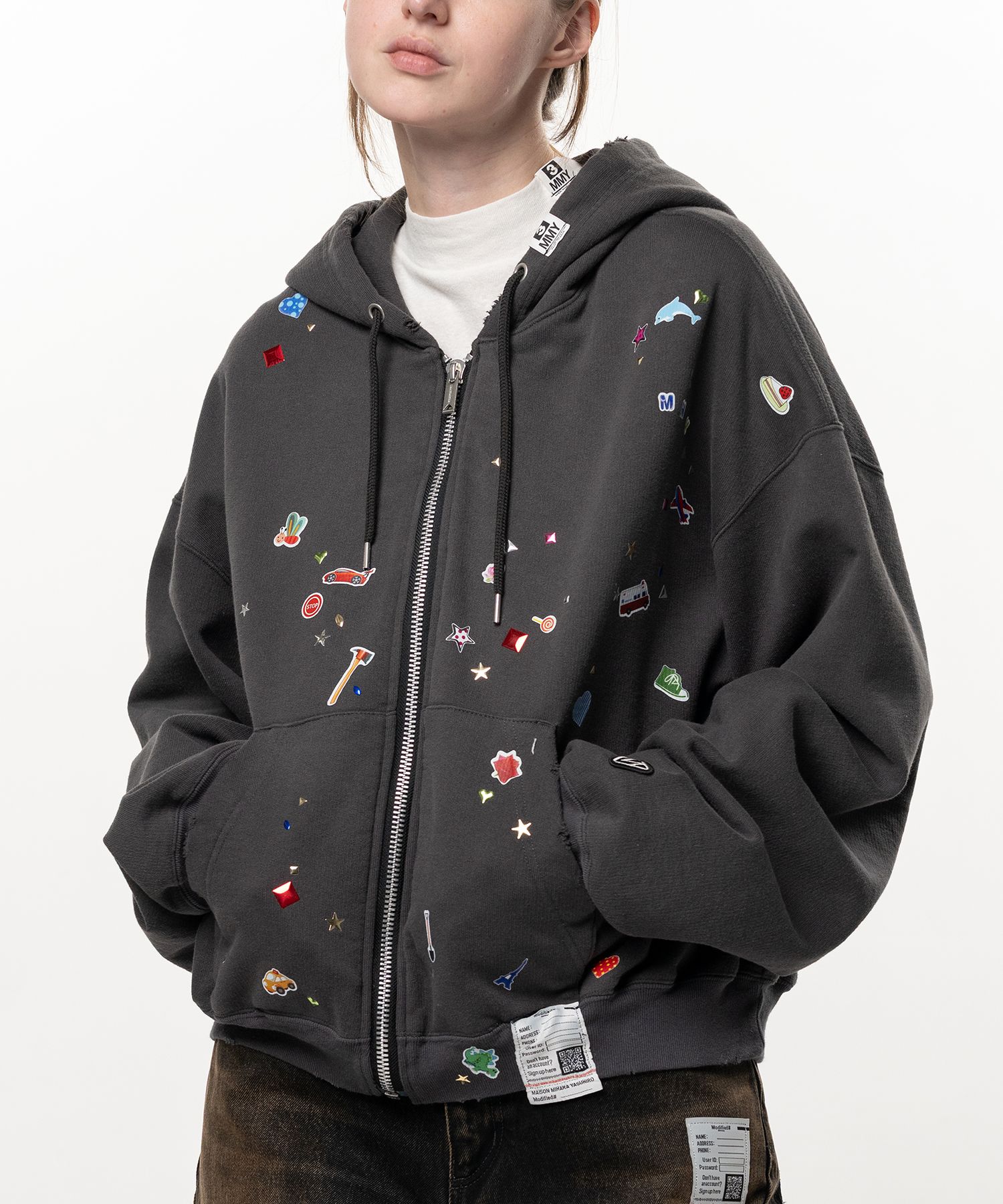 Kids Sticker Printed Zip-up Hoodie