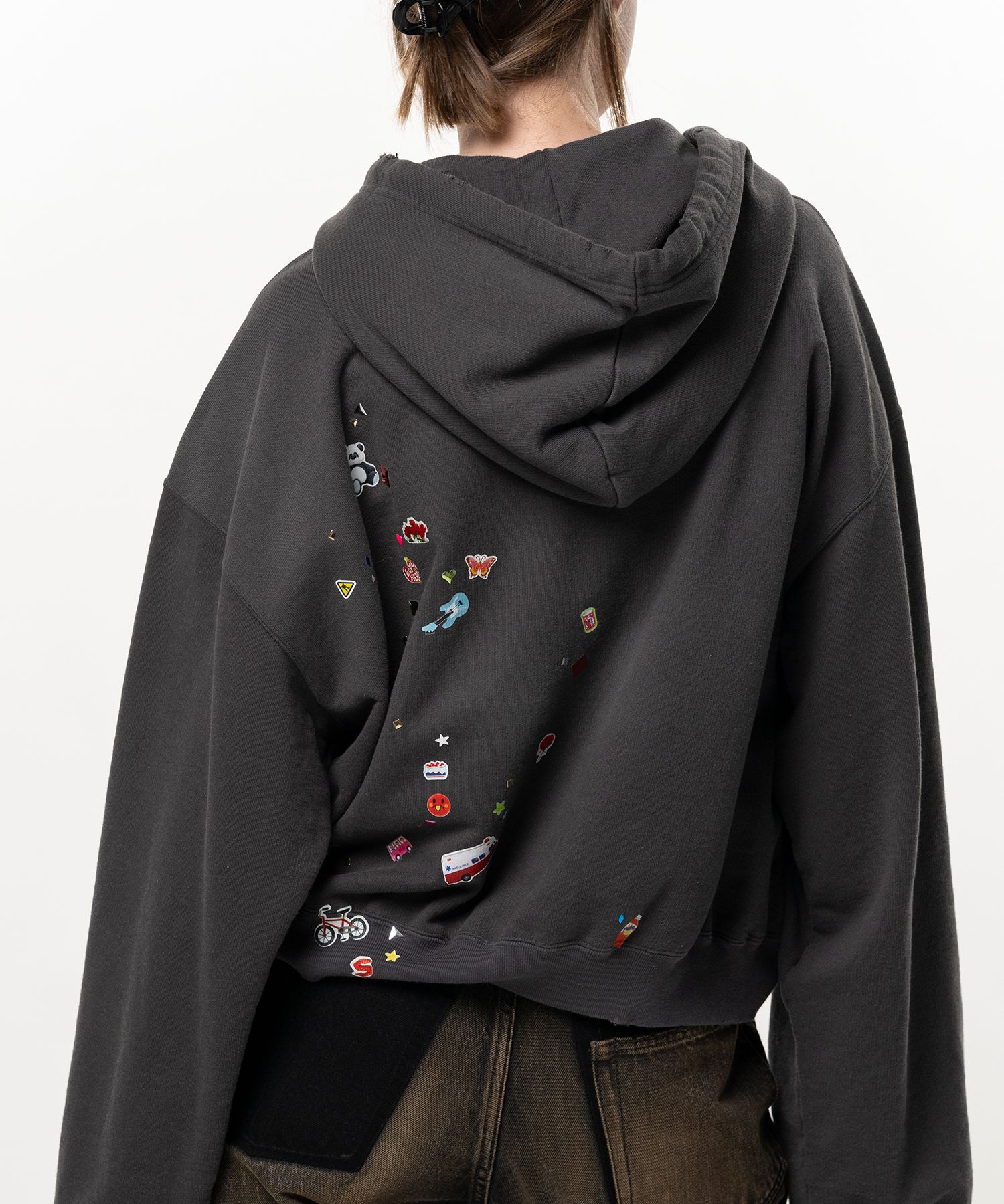 Kids Sticker Printed Zip-up Hoodie