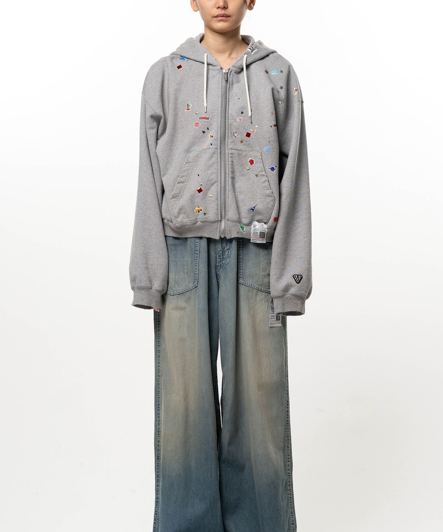 Kids Sticker Printed Zip-up Hoodie