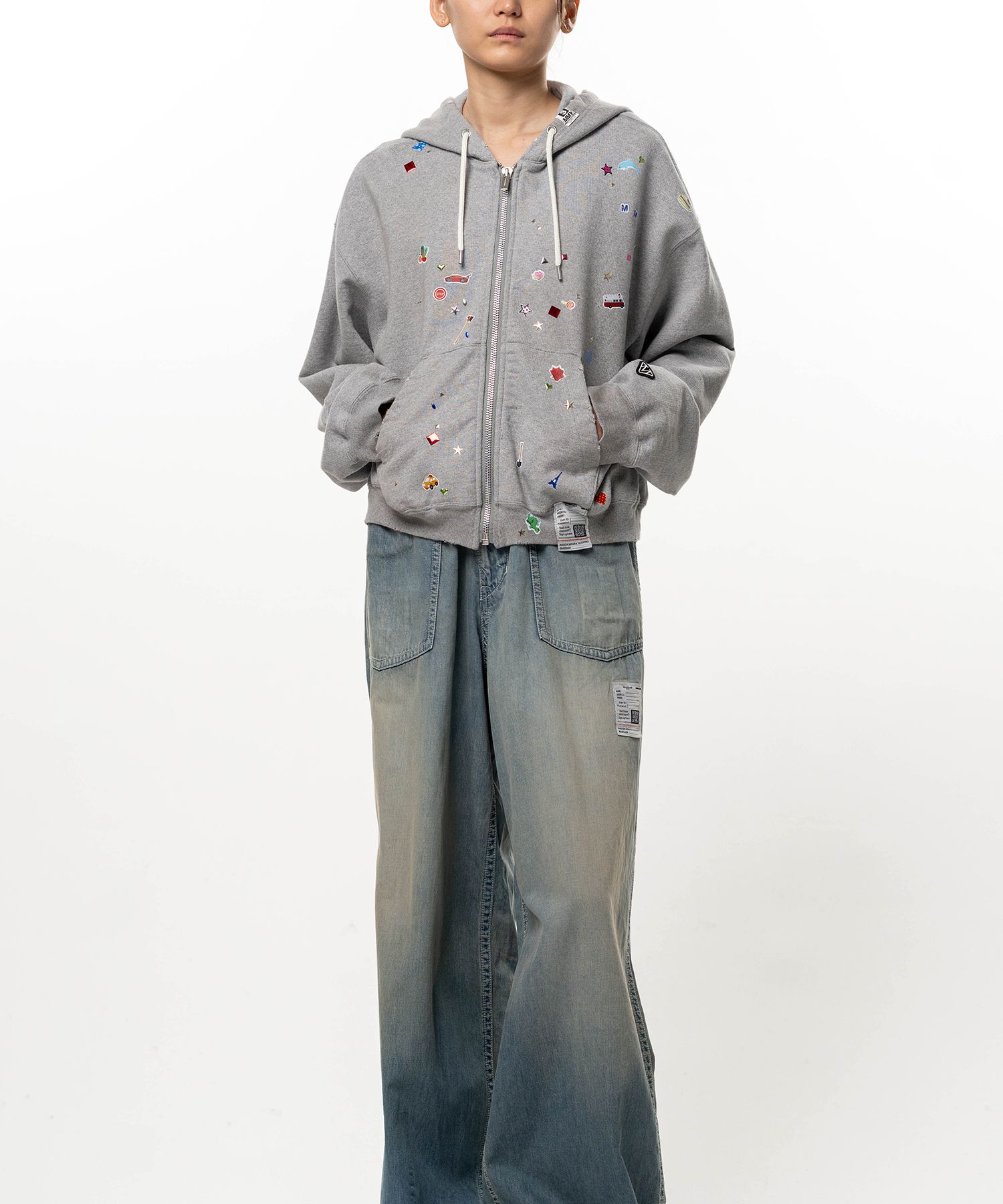 Kids Sticker Printed Zip-up Hoodie