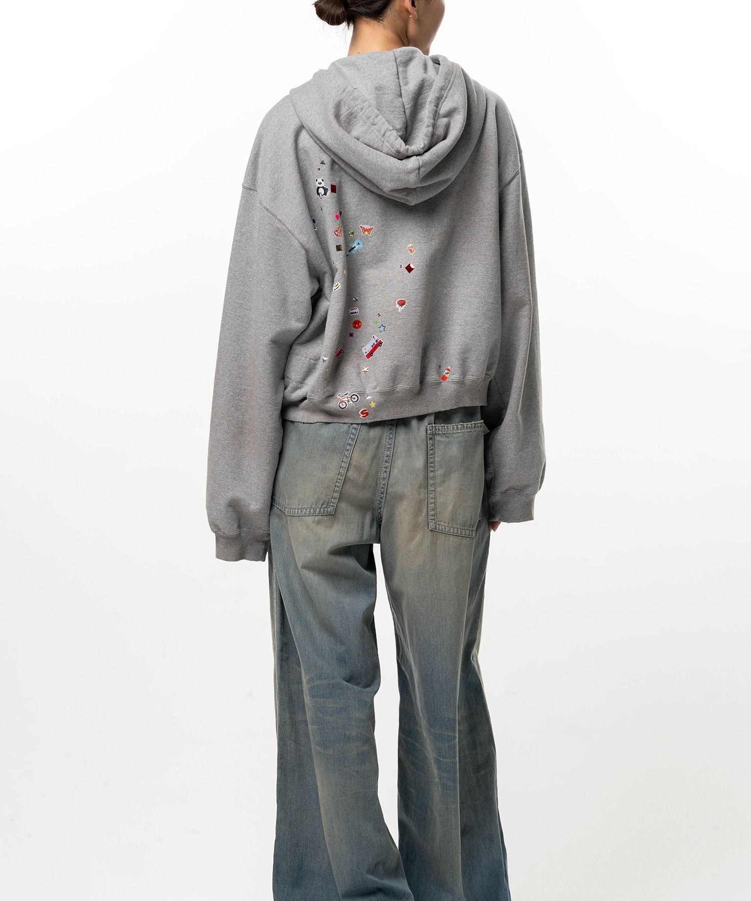 Kids Sticker Printed Zip-up Hoodie