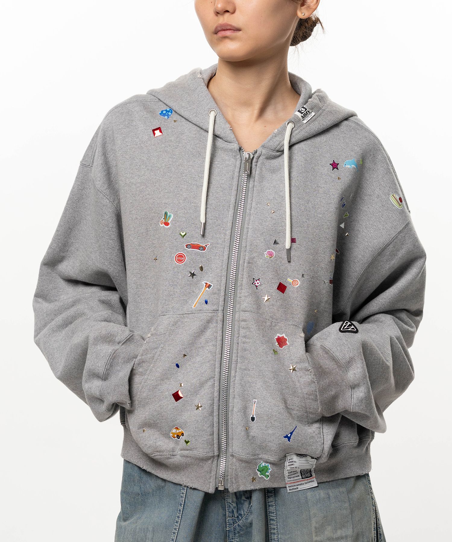 Kids Sticker Printed Zip-up Hoodie
