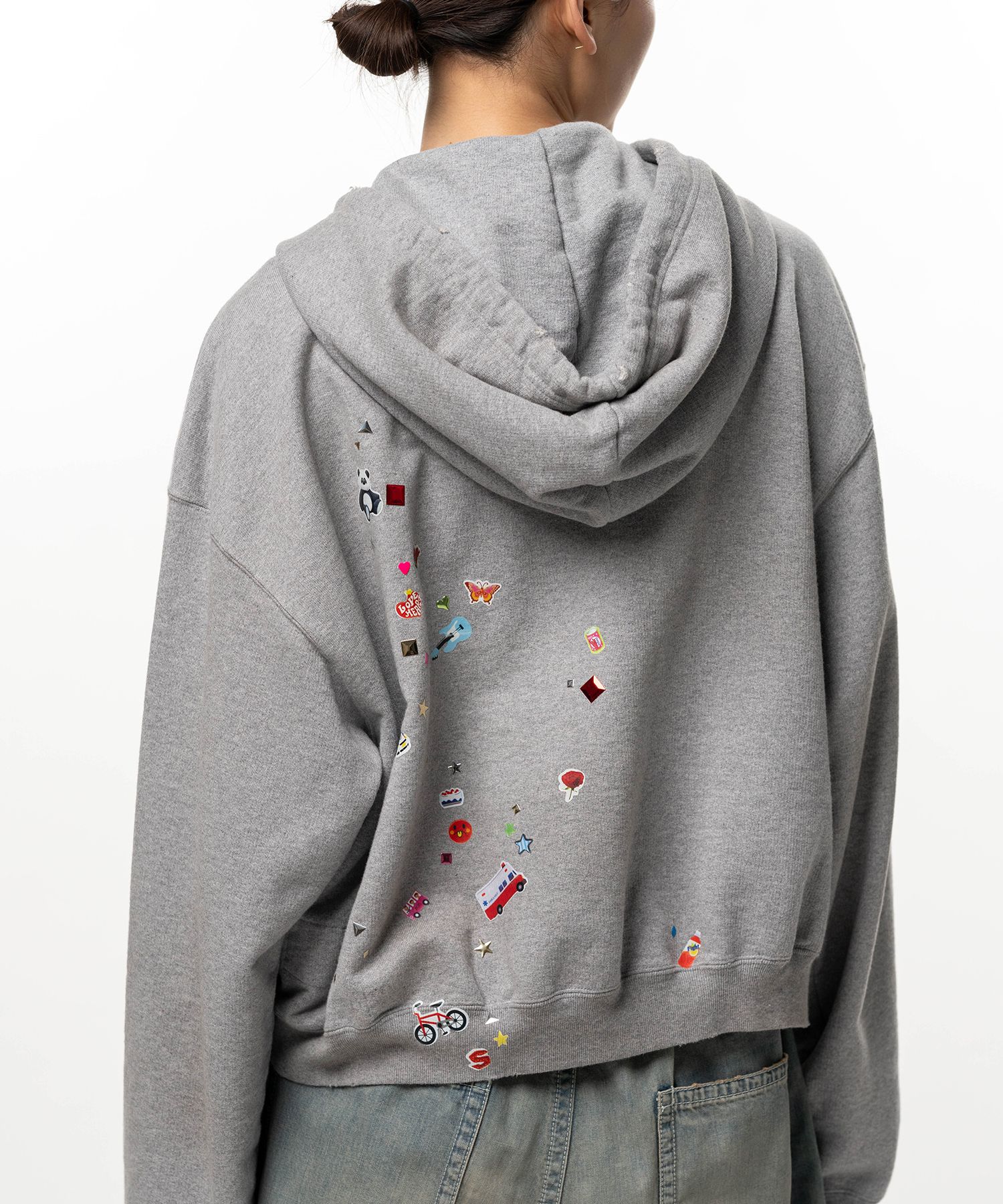 Kids Sticker Printed Zip-up Hoodie