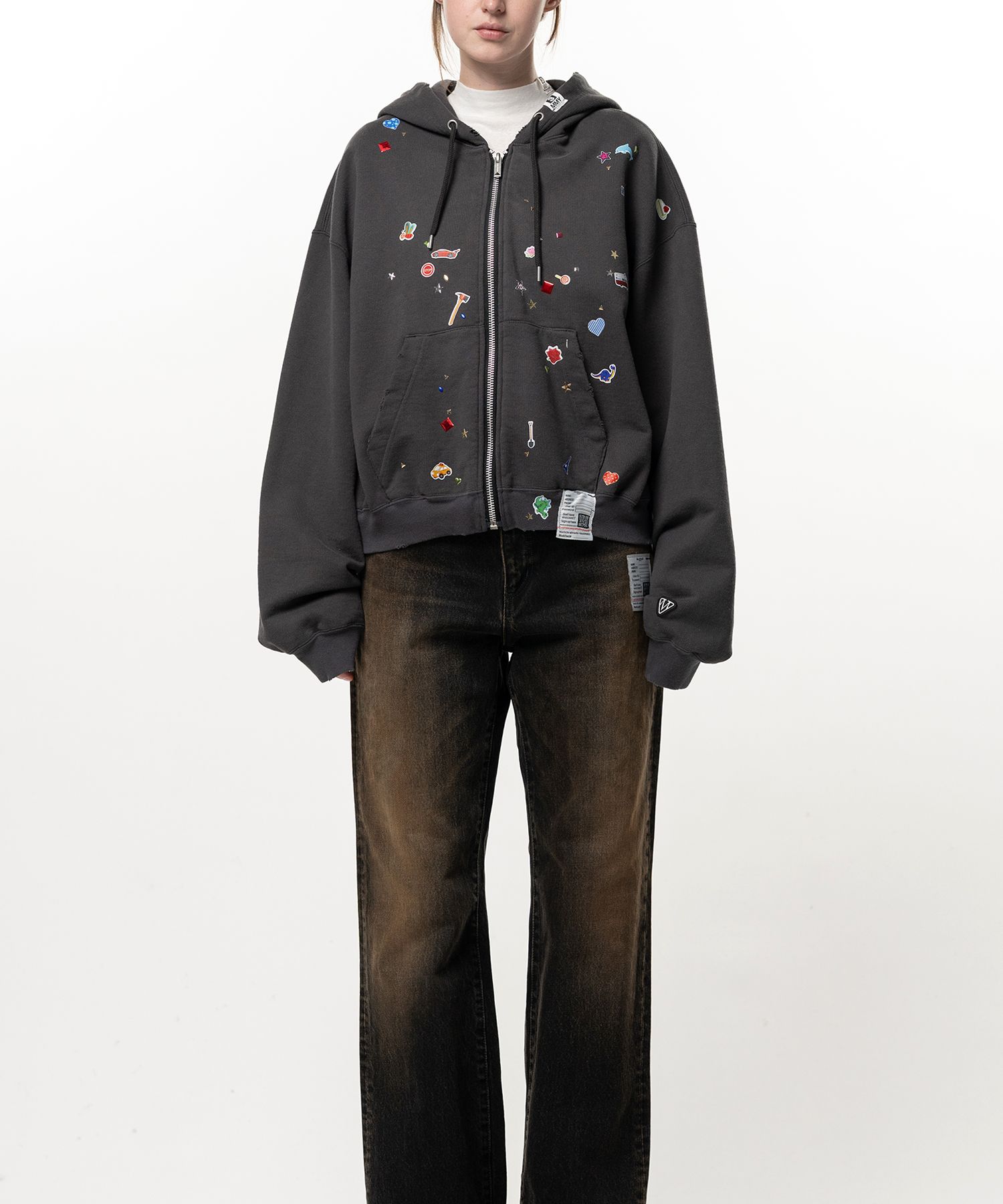 Kids Sticker Printed Zip-up Hoodie