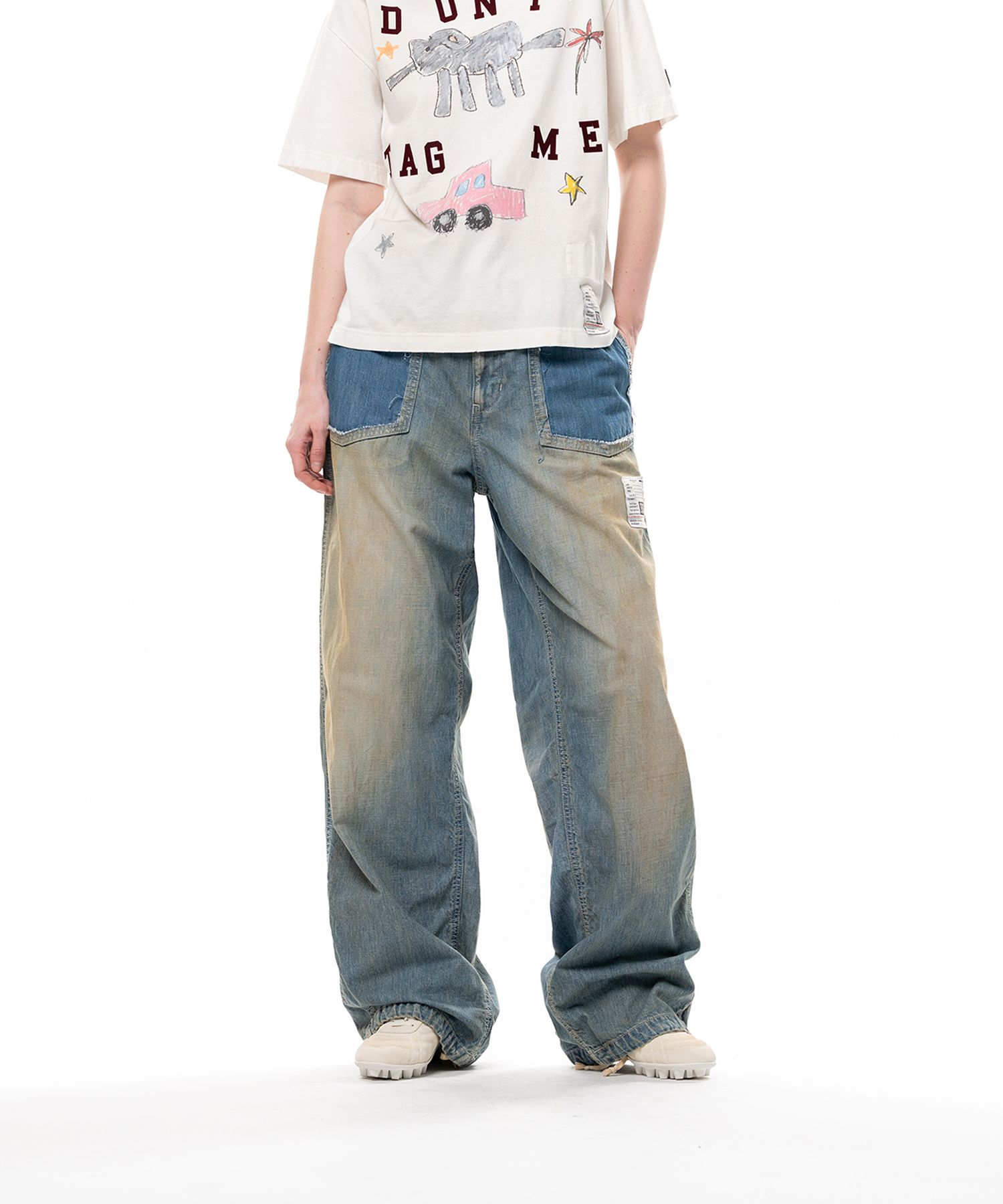 Cut-Out Pocket Denim Pants