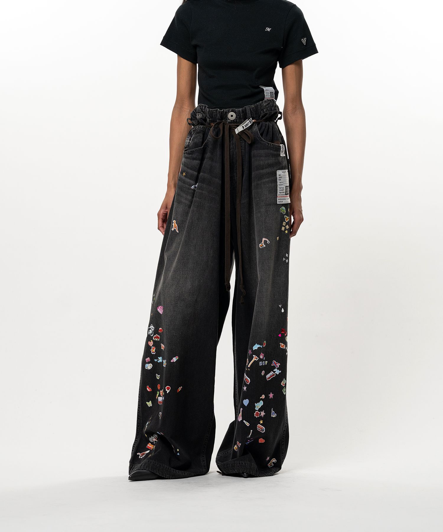 Kids Sticker Printed Wide Denim Pants