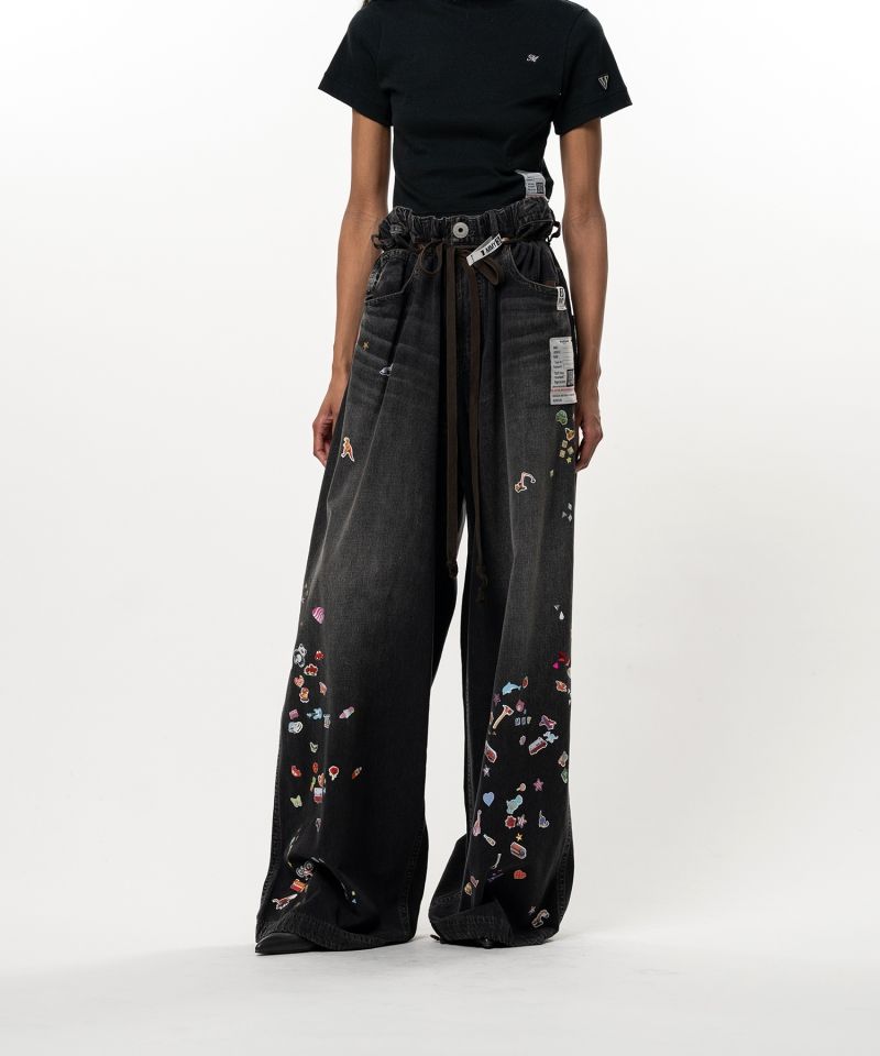 Kids Sticker Printed Wide Denim Pants