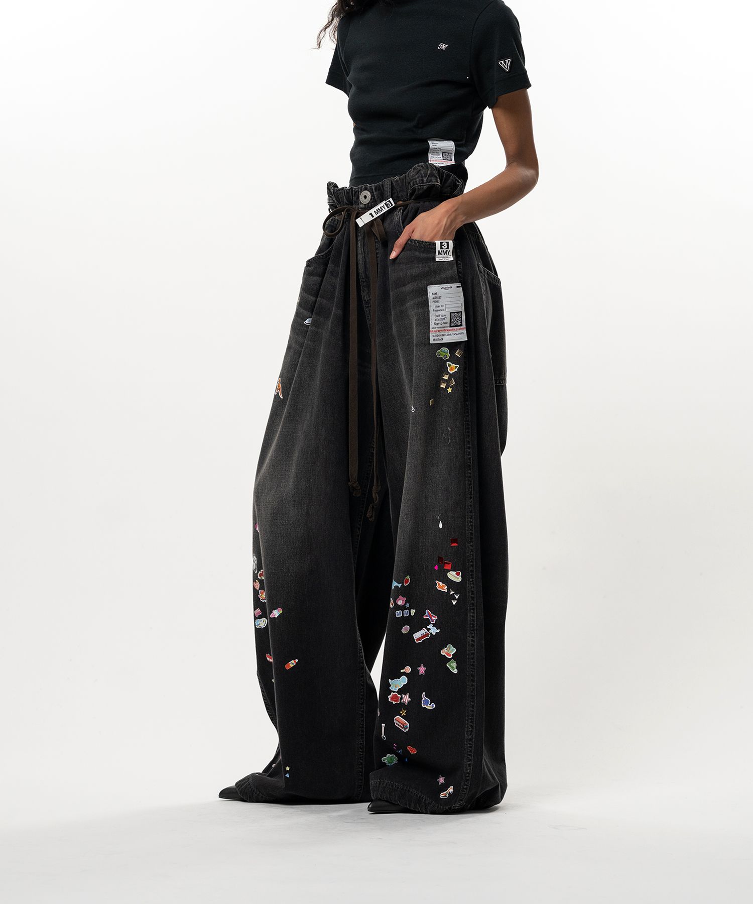 Kids Sticker Printed Wide Denim Pants
