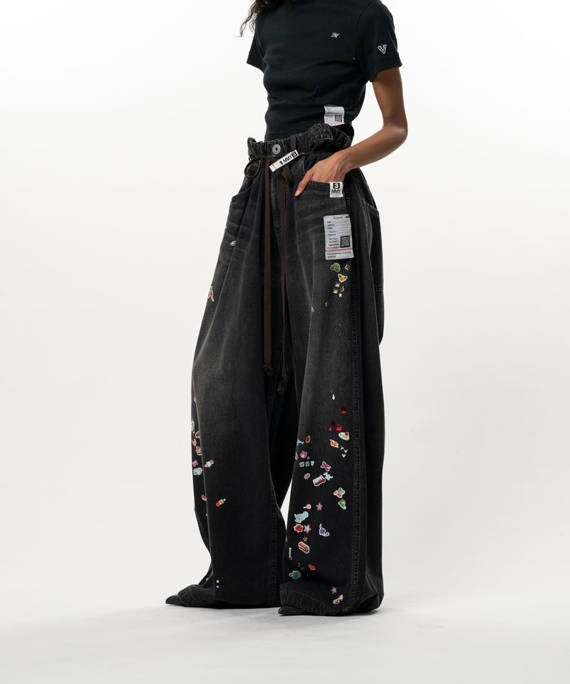 Kids Sticker Printed Wide Denim Pants