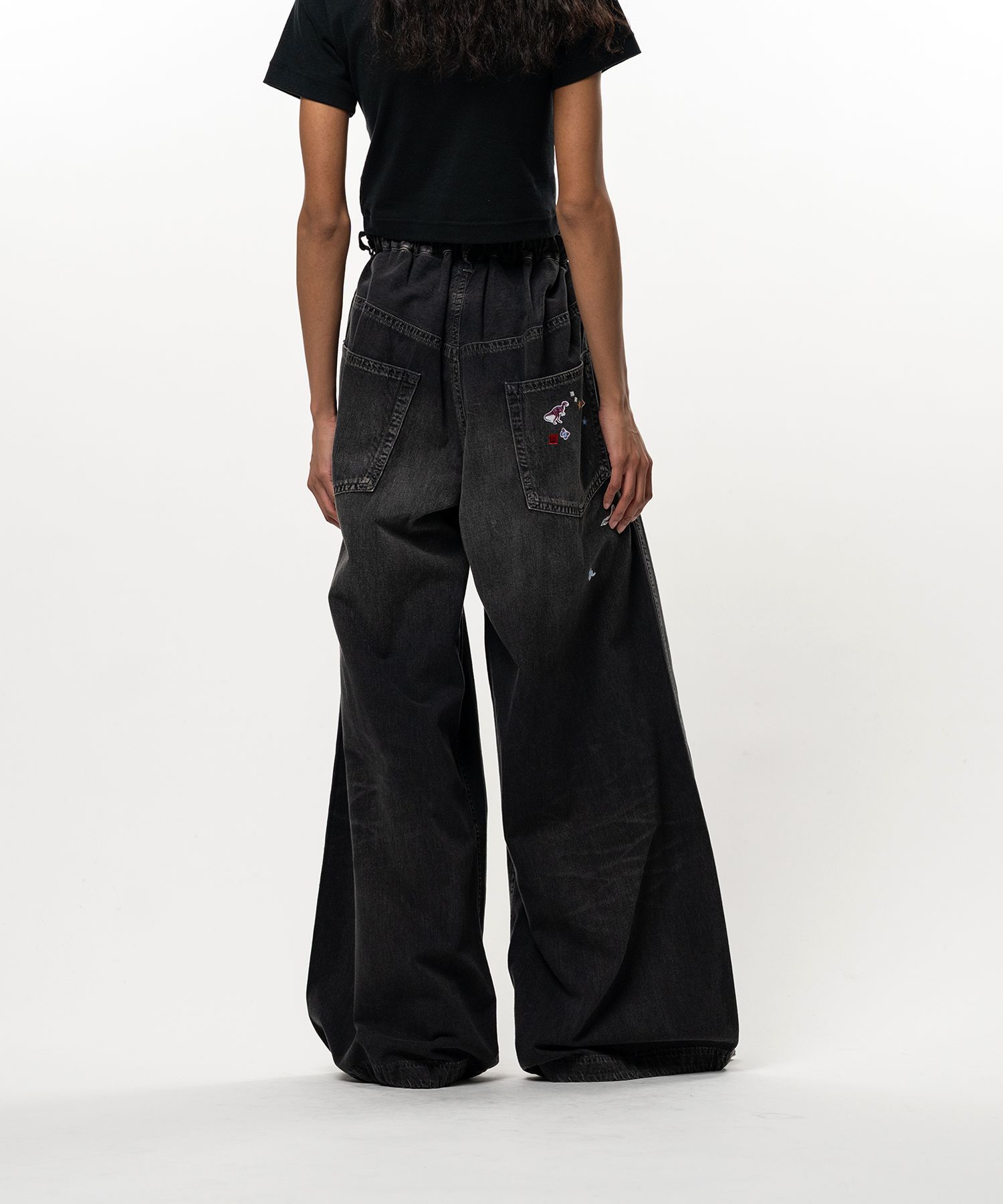 Kids Sticker Printed Wide Denim Pants