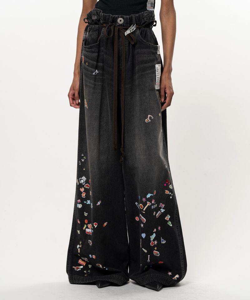 Kids Sticker Printed Wide Denim Pants