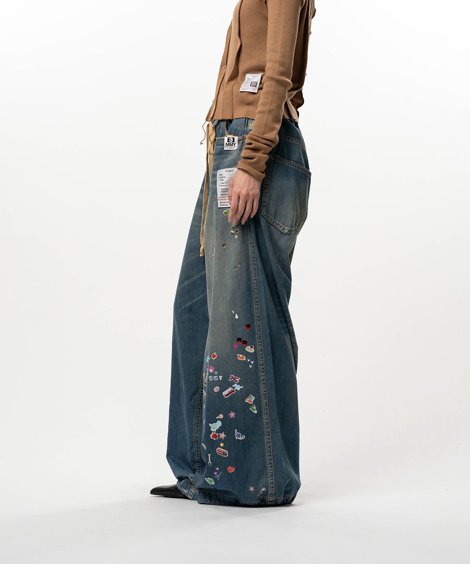 Kids Sticker Printed Wide Denim Pants