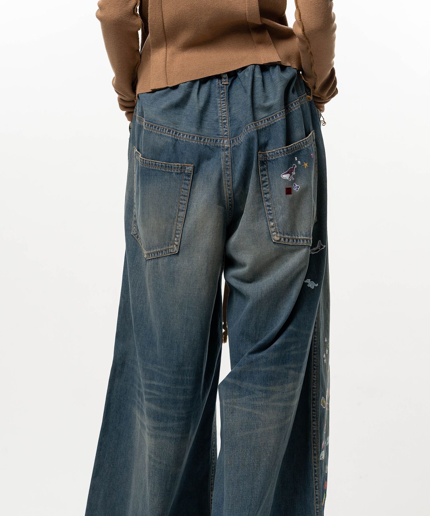 Kids Sticker Printed Wide Denim Pants