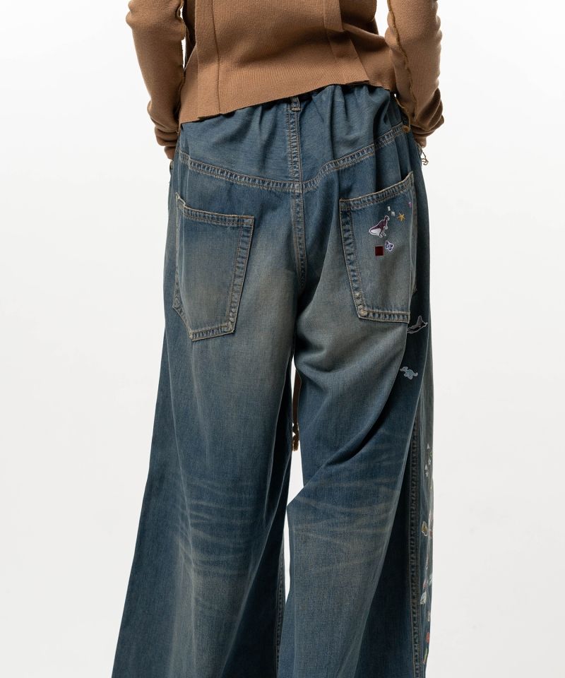 Kids Sticker Printed Wide Denim Pants