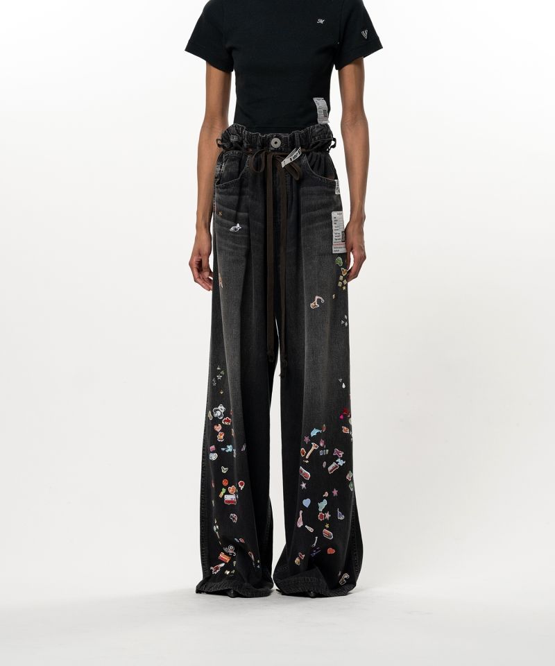 Kids Sticker Printed Wide Denim Pants