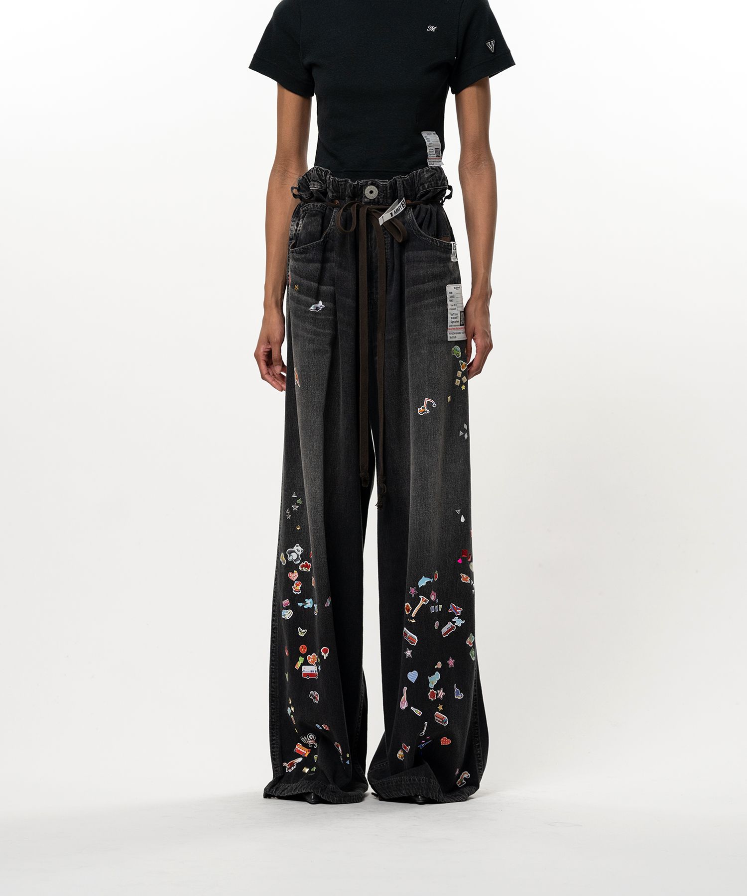 Kids Sticker Printed Wide Denim Pants