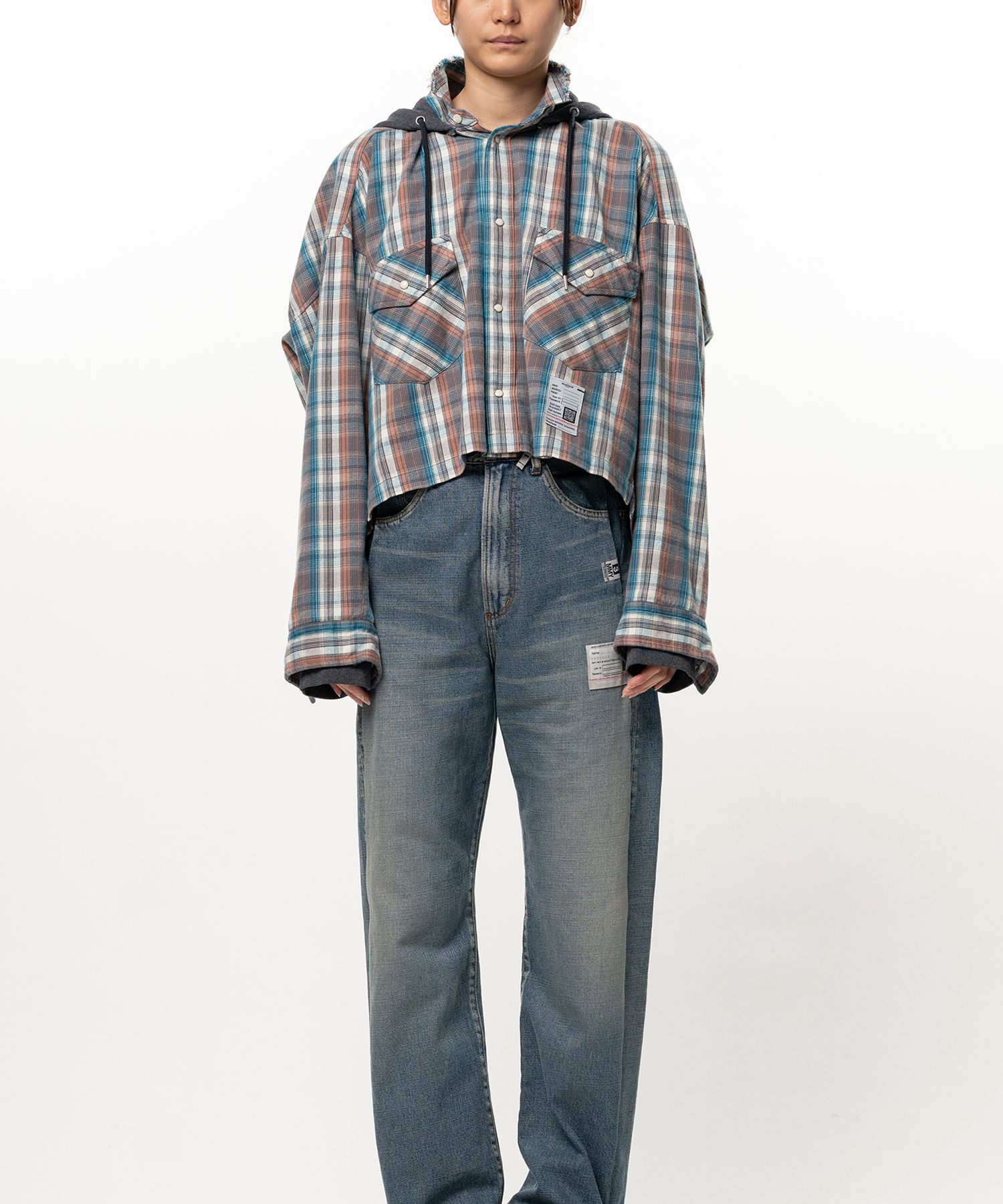 Hoodie Combine Checkered Shirt