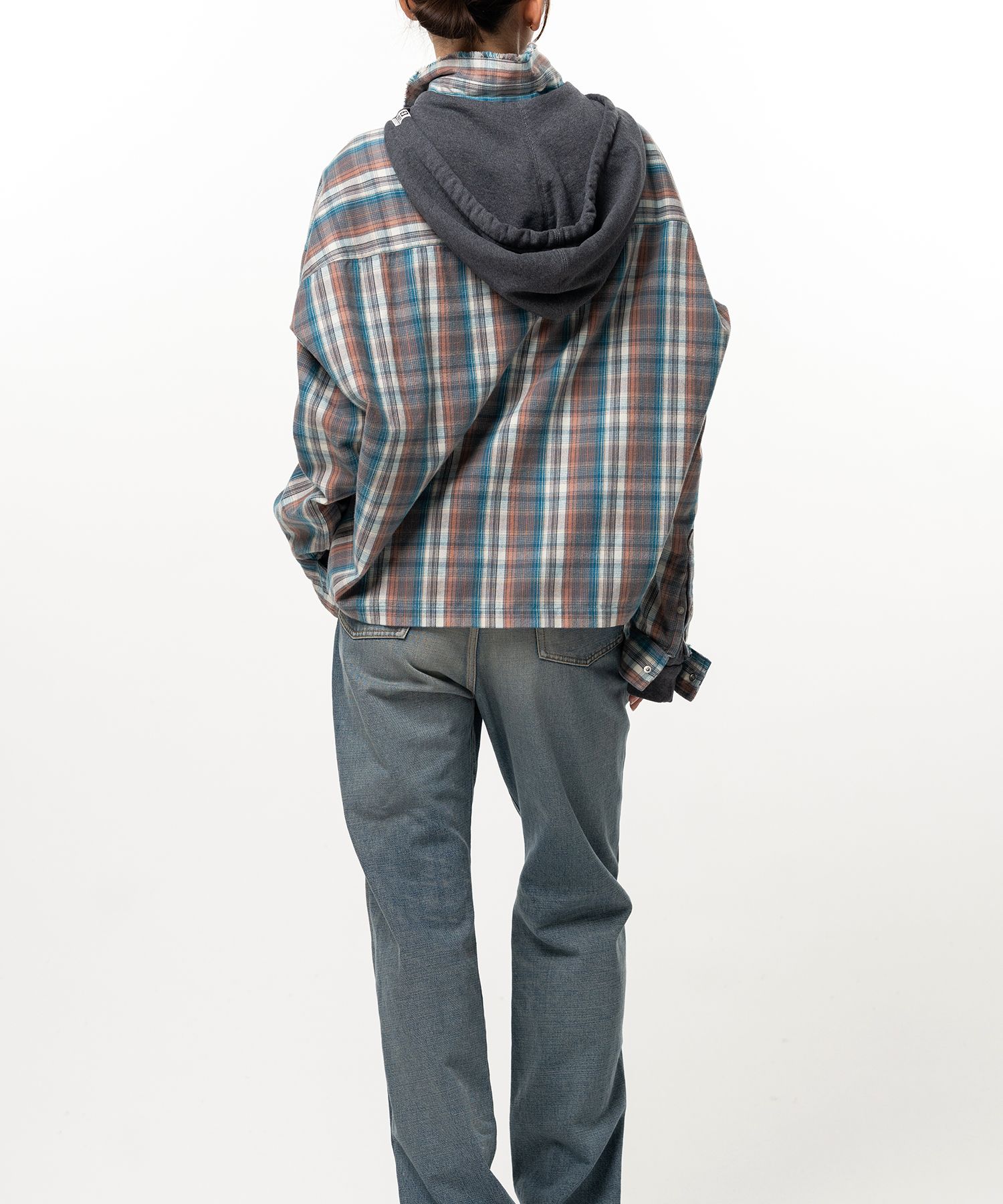 Hoodie Combine Checkered Shirt
