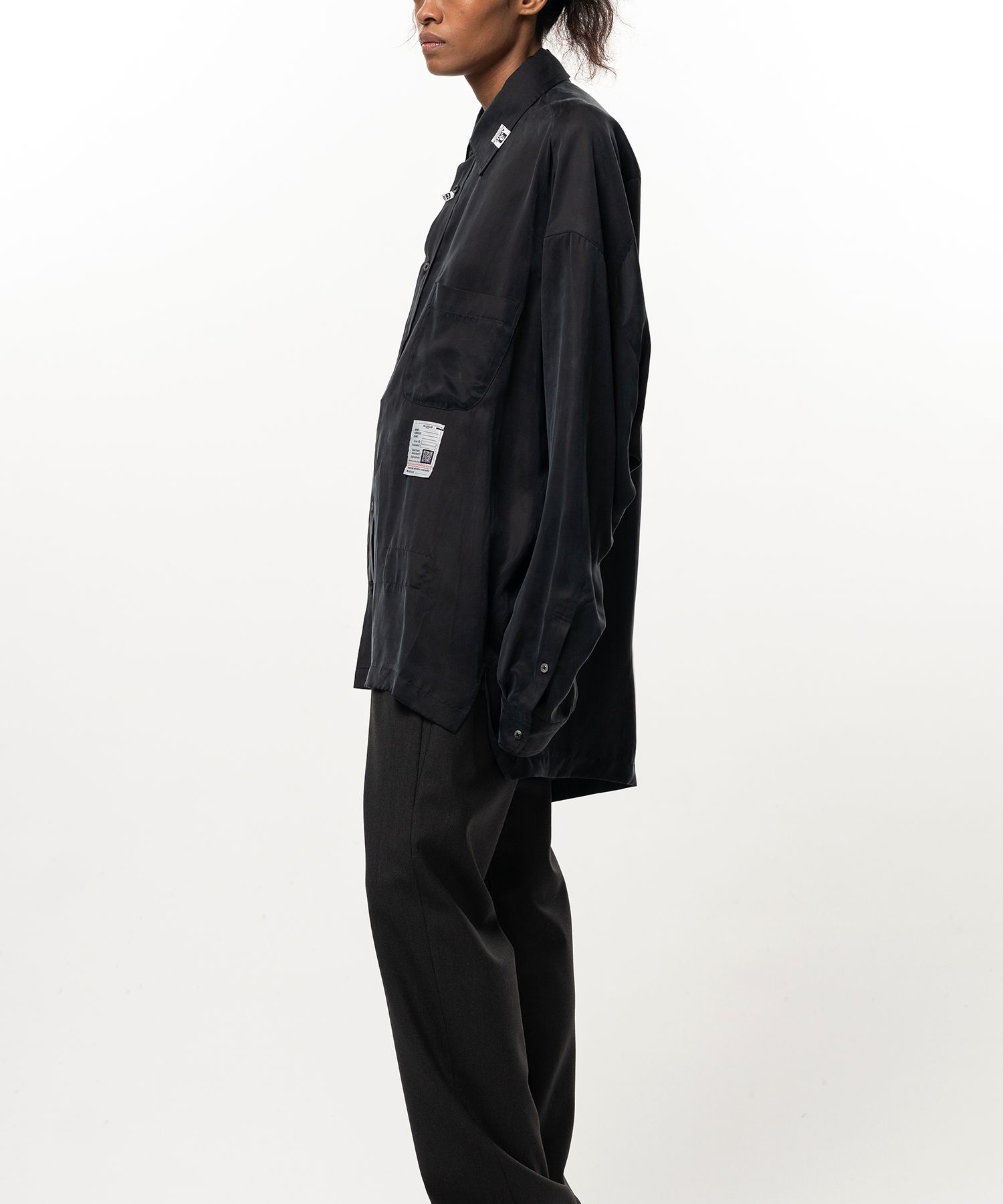 Attached Tie Long Sleeve Satin Shirt
