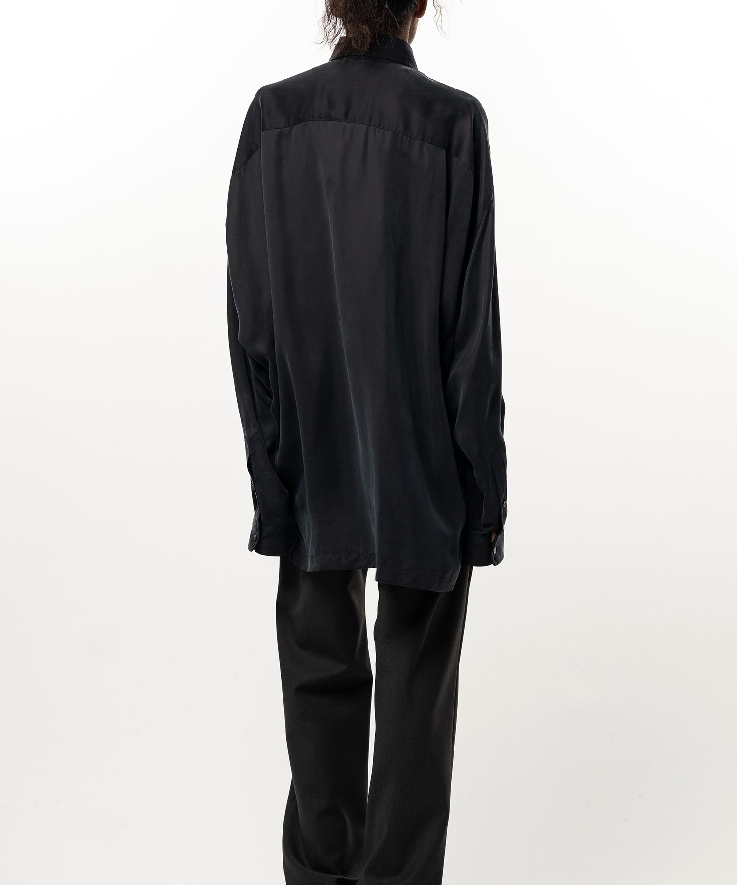 Attached Tie Long Sleeve Satin Shirt