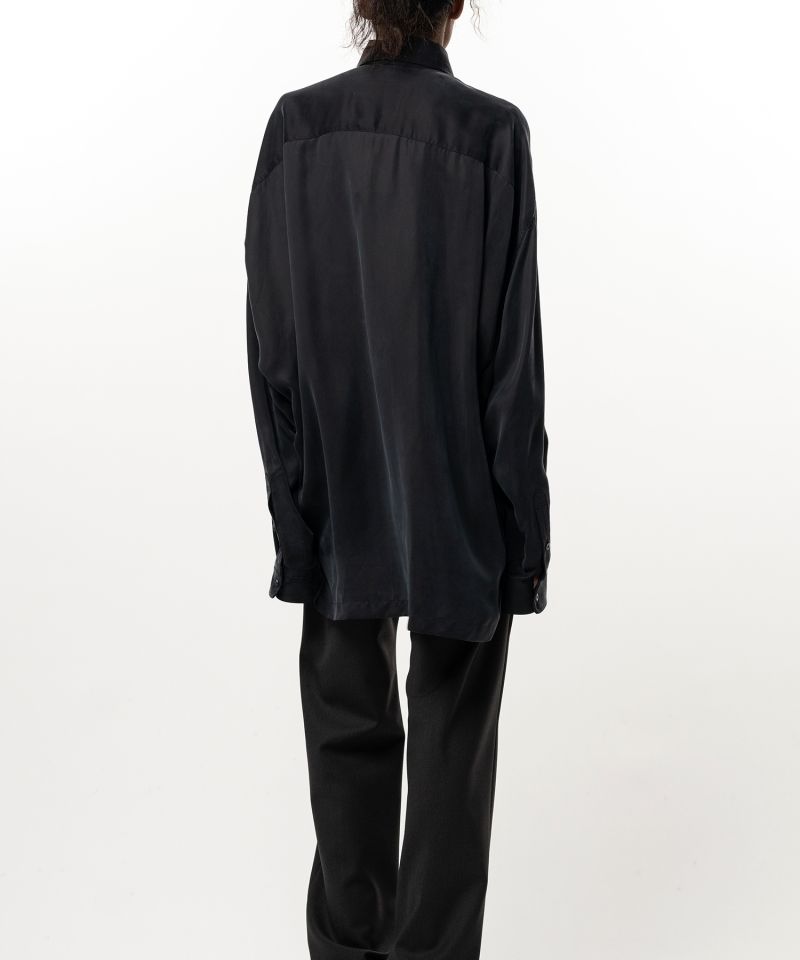 Attached Tie Long Sleeve Satin Shirt