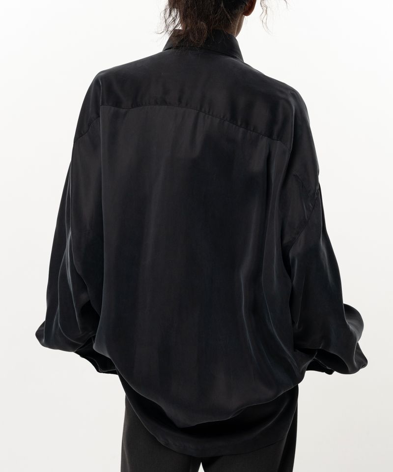 Attached Tie Long Sleeve Satin Shirt