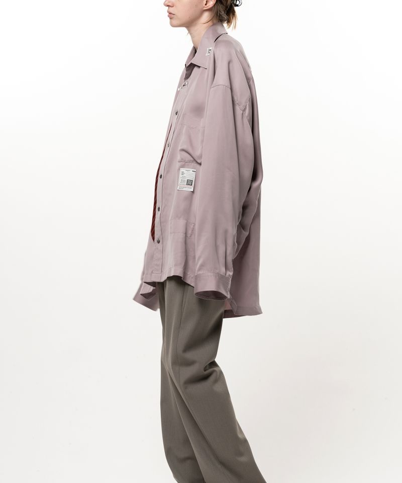 Attached Tie Long Sleeve Satin Shirt