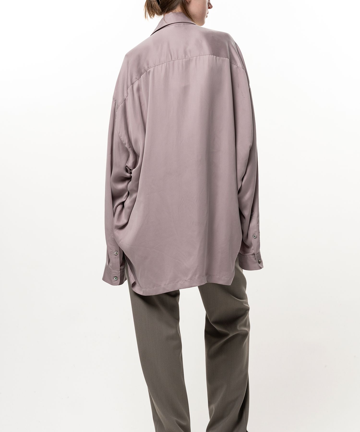 Attached Tie Long Sleeve Satin Shirt