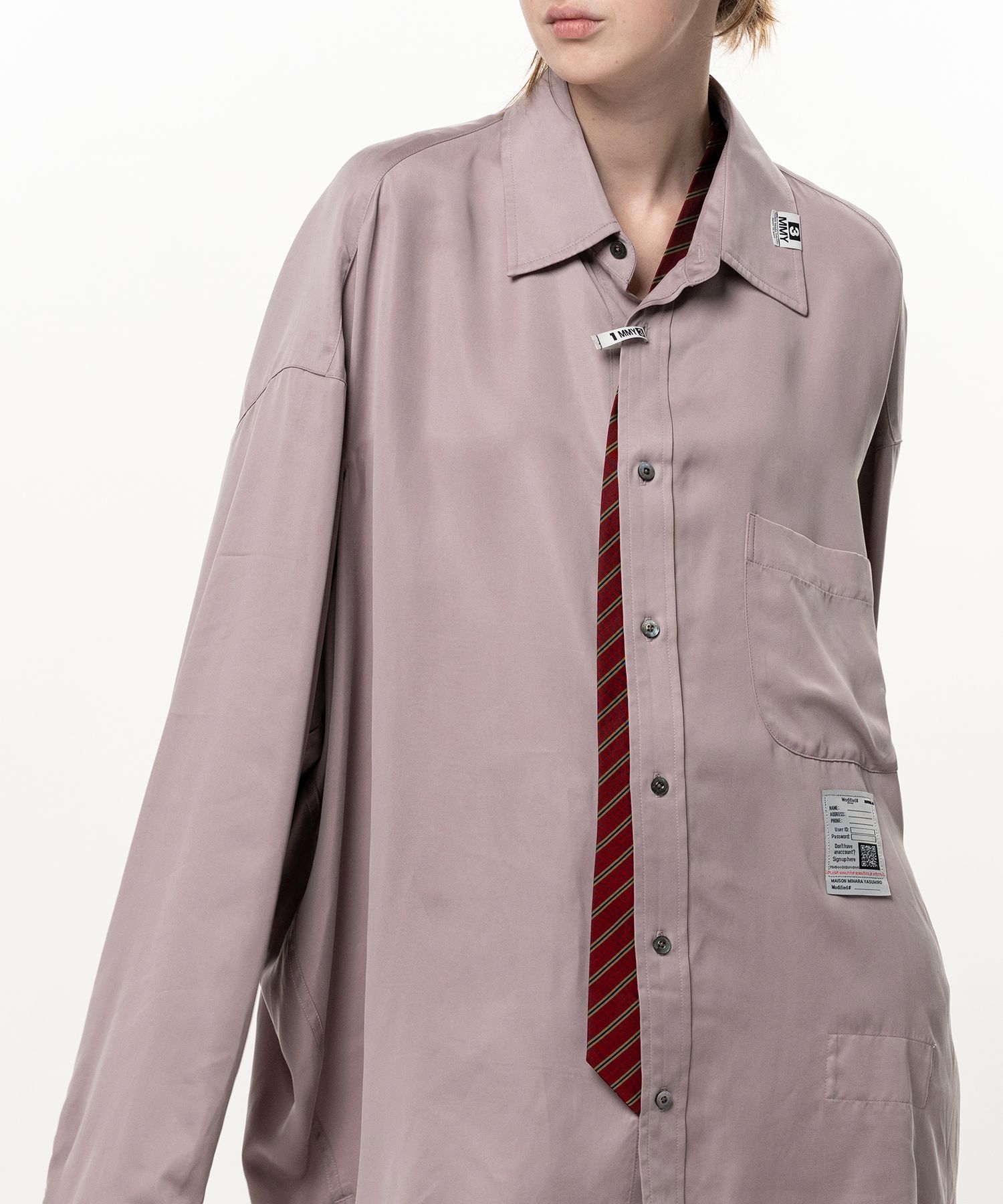 Attached Tie Long Sleeve Satin Shirt