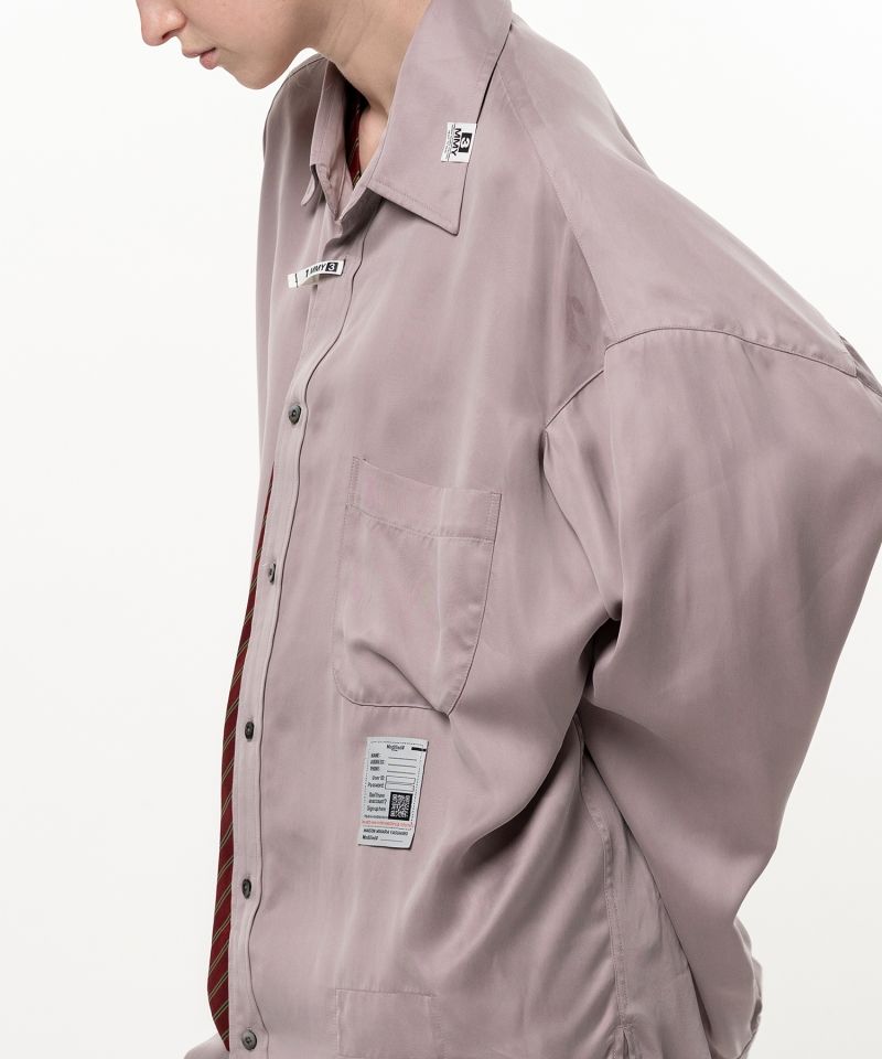 Attached Tie Long Sleeve Satin Shirt