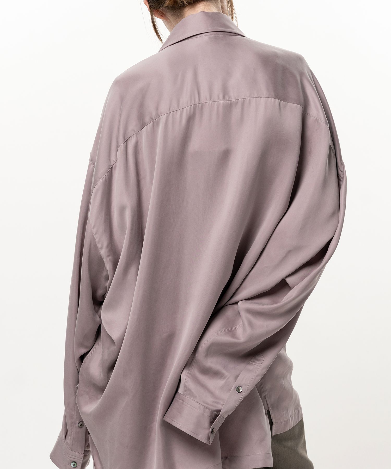 Attached Tie Long Sleeve Satin Shirt