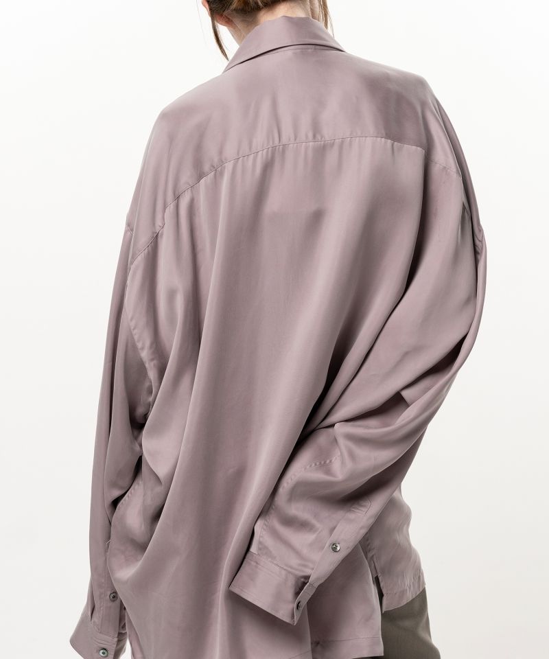 Attached Tie Long Sleeve Satin Shirt