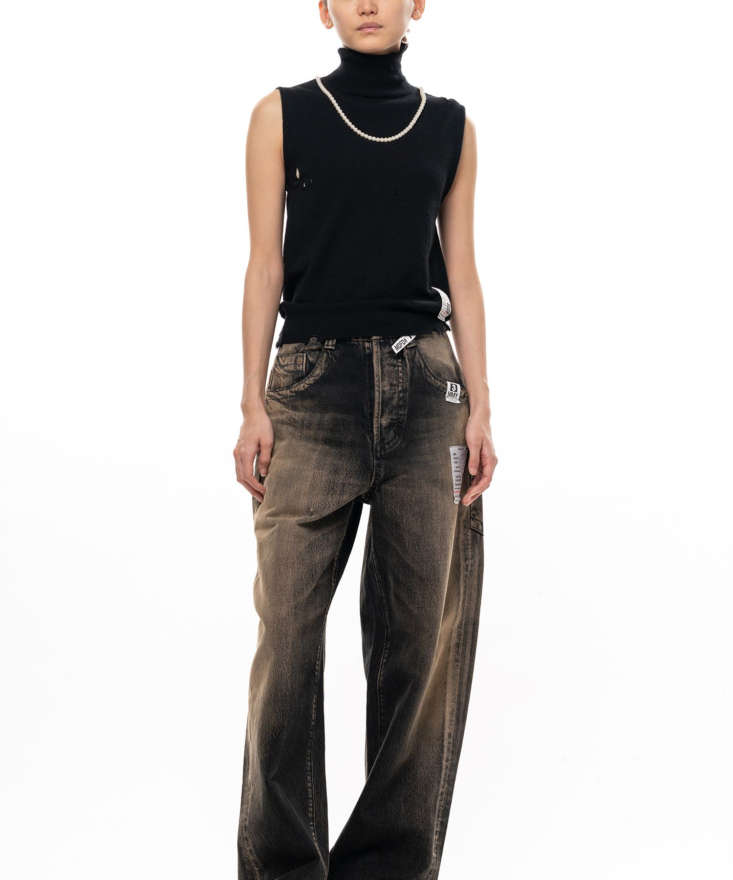 Pearl Distressed Sleeveless Knit Sweater