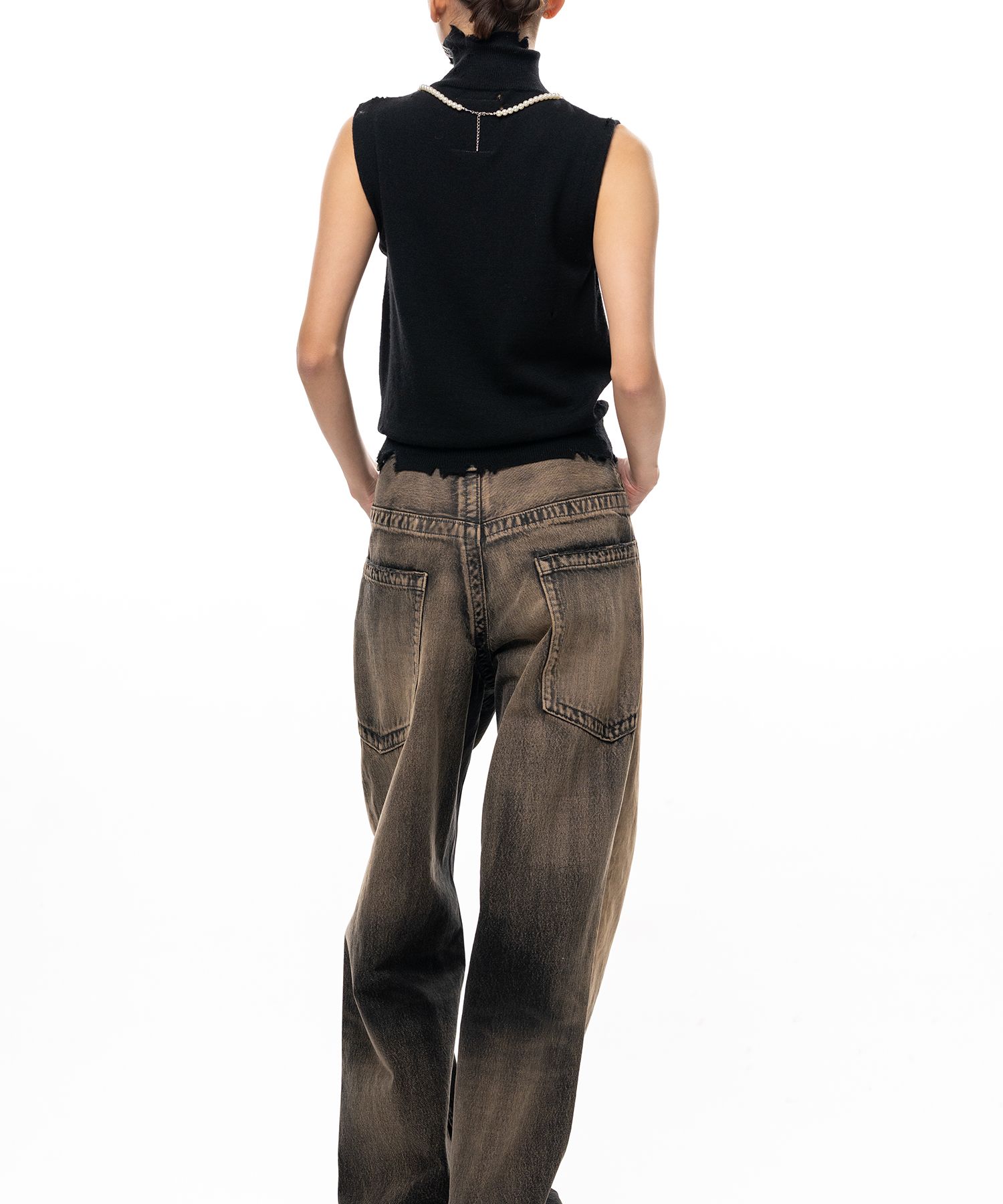 Pearl Distressed Sleeveless Knit Sweater