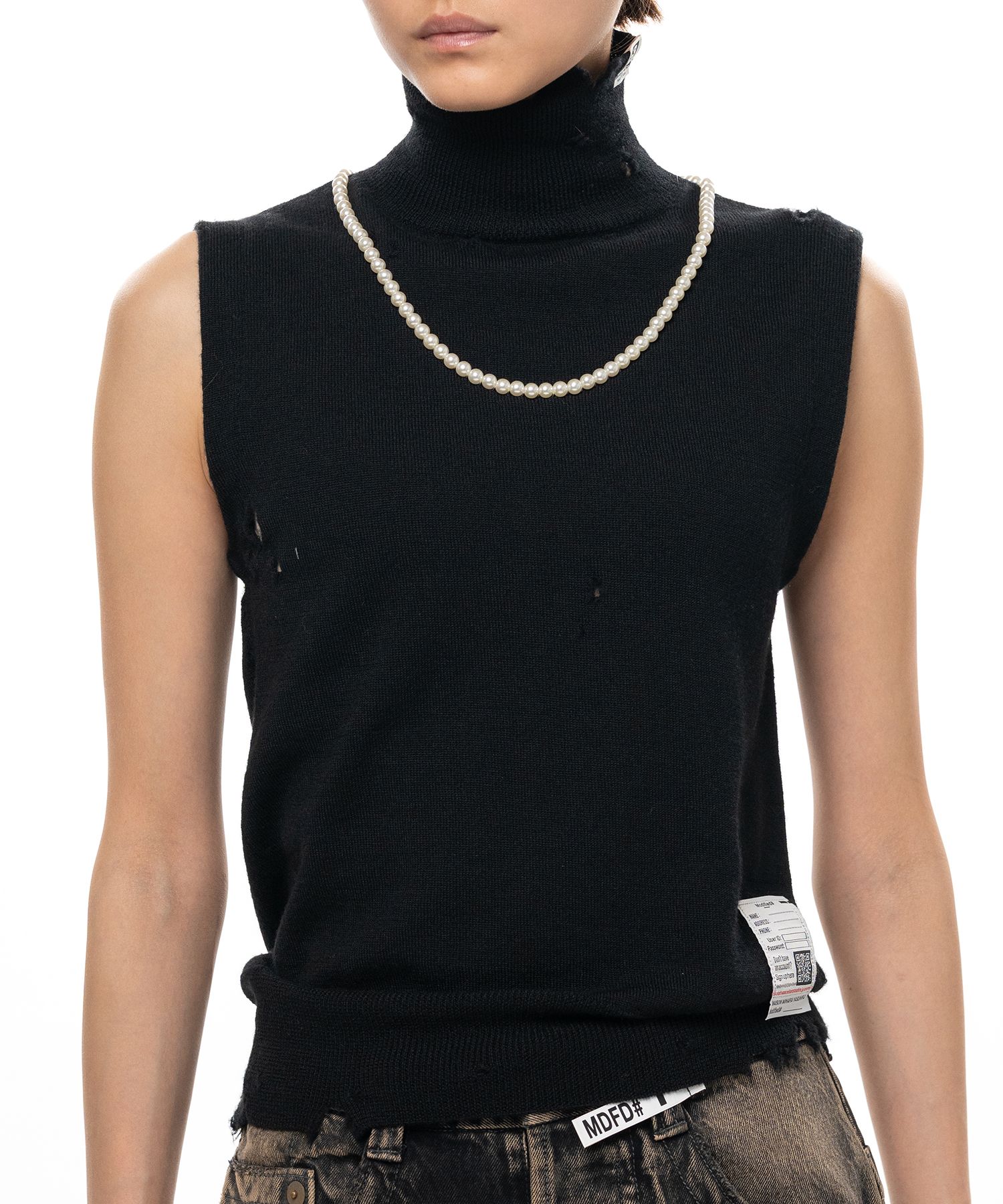 Pearl Distressed Sleeveless Knit Sweater
