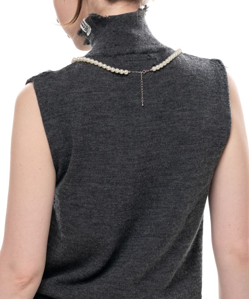 Pearl Distressed Sleeveless Knit Sweater