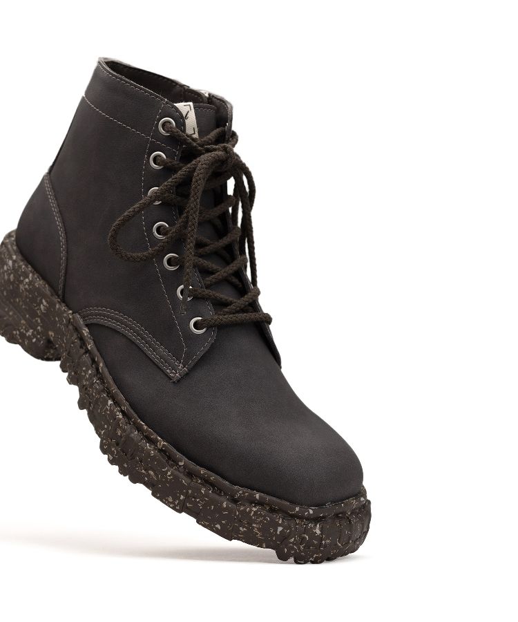 Vintage-like Sole Synthetic Leather Lace-up Boots