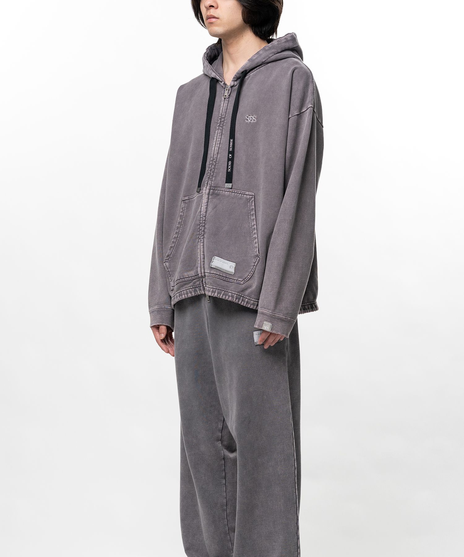 S.O.S Cotton Fleece Used Wash Zip-up Hoodie