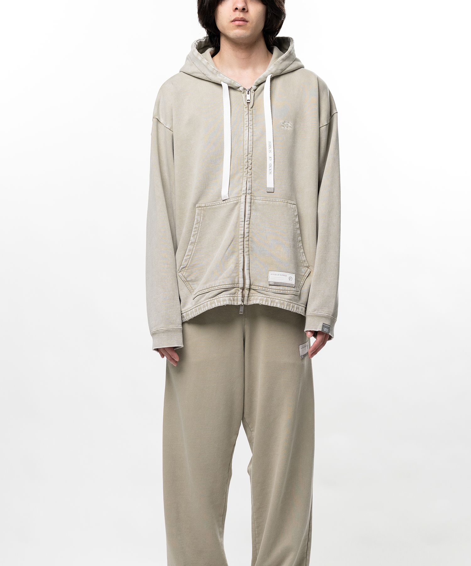 S.O.S Cotton Fleece Used Wash Zip-up Hoodie