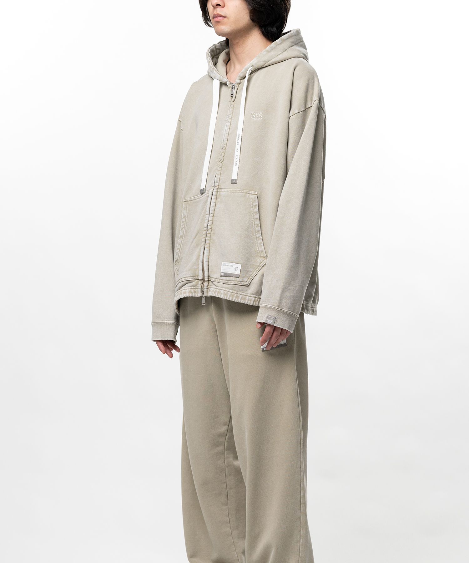 S.O.S Cotton Fleece Used Wash Zip-up Hoodie