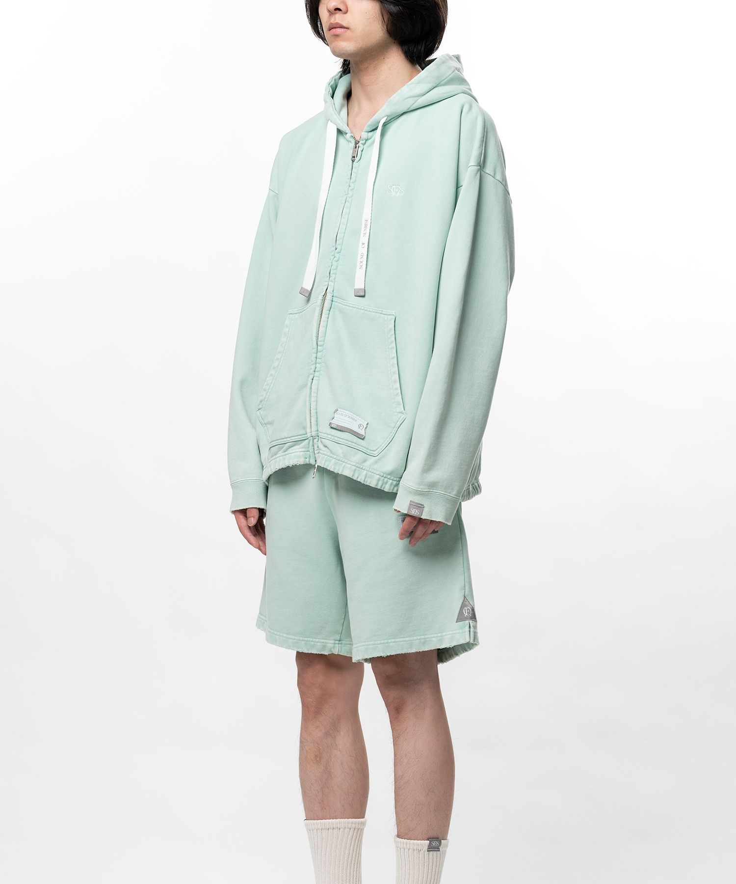 S.O.S Cotton Fleece Used Wash Zip-up Hoodie