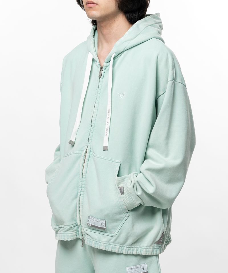 S.O.S Cotton Fleece Used Wash Zip-up Hoodie