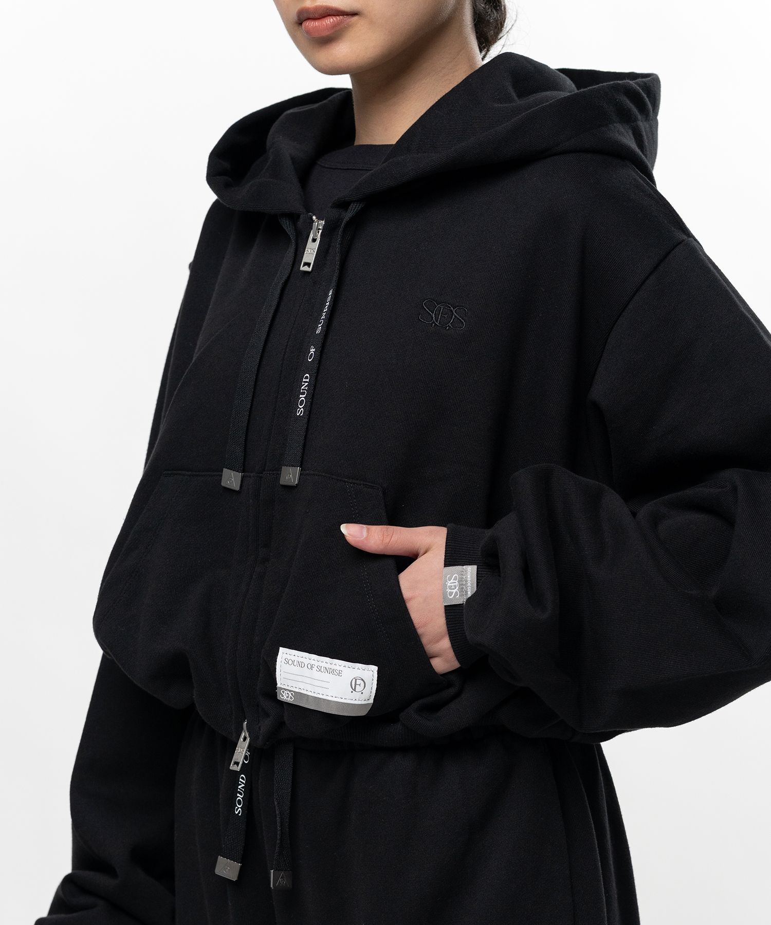 S.O.S Cotton Fleece Cropped Zip-up Hoodie