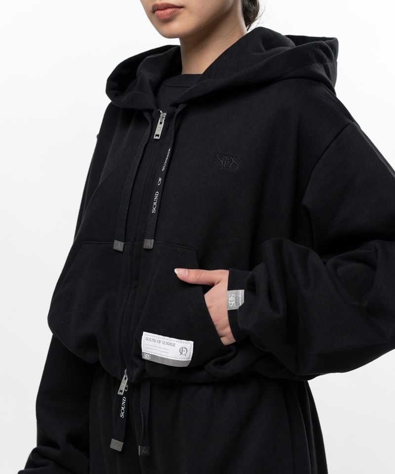 S.O.S Cotton Fleece Cropped Zip-up Hoodie