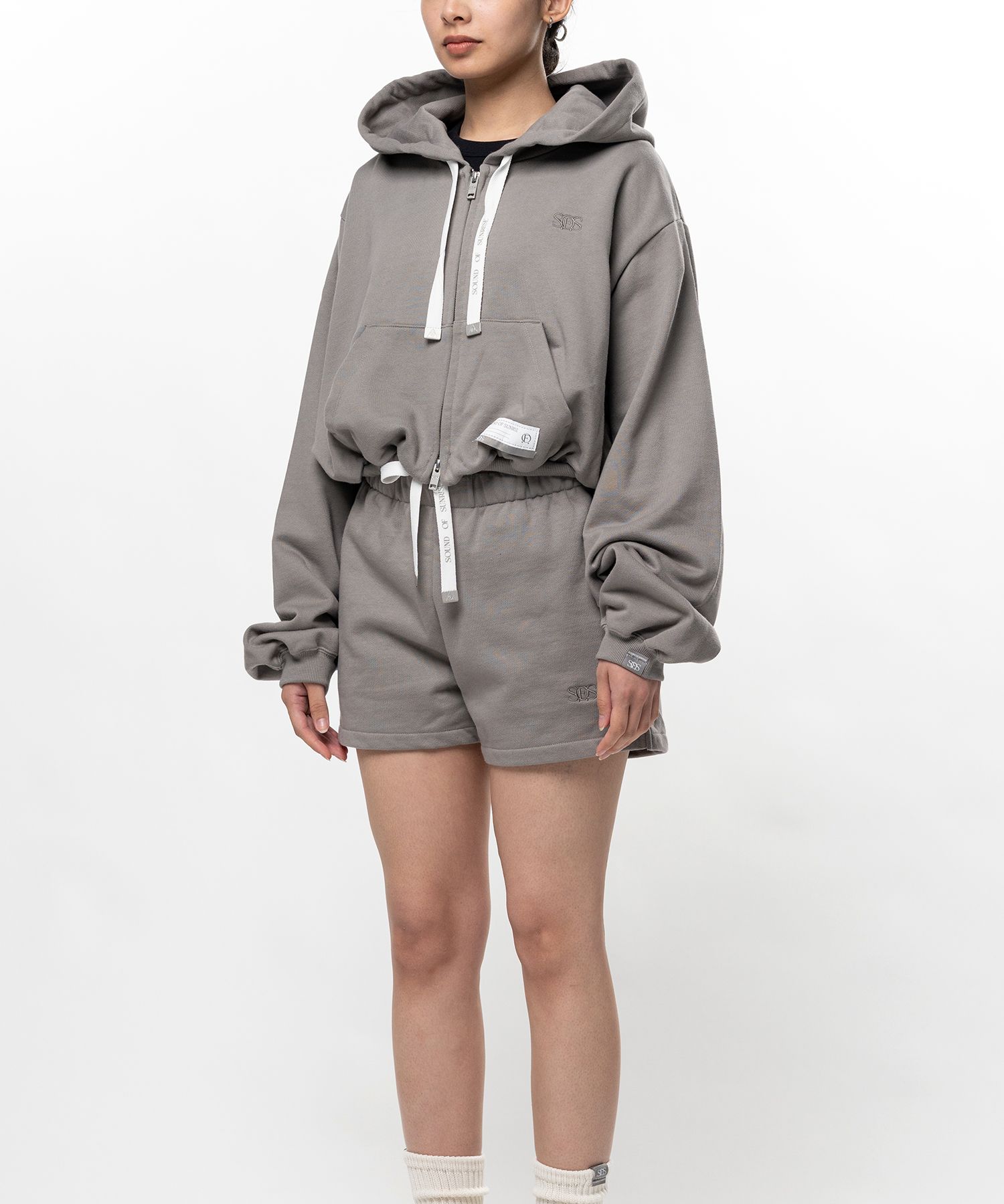 S.O.S Cotton Fleece Cropped Zip-up Hoodie